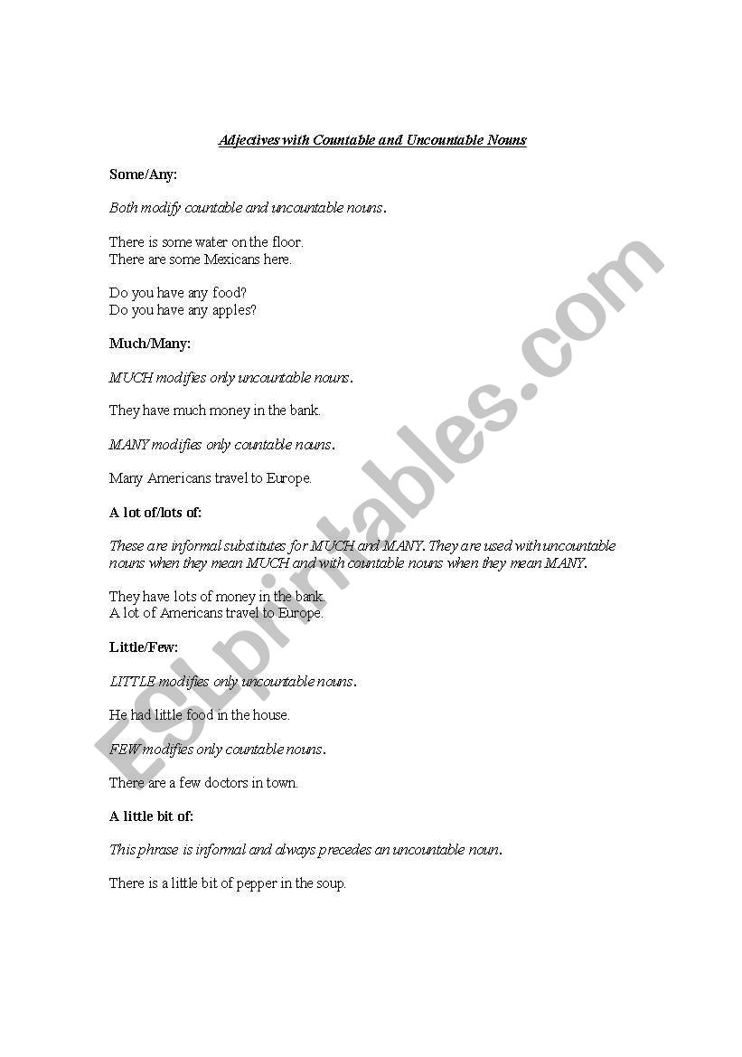 Adjectives with Countable and Uncountable Nouns