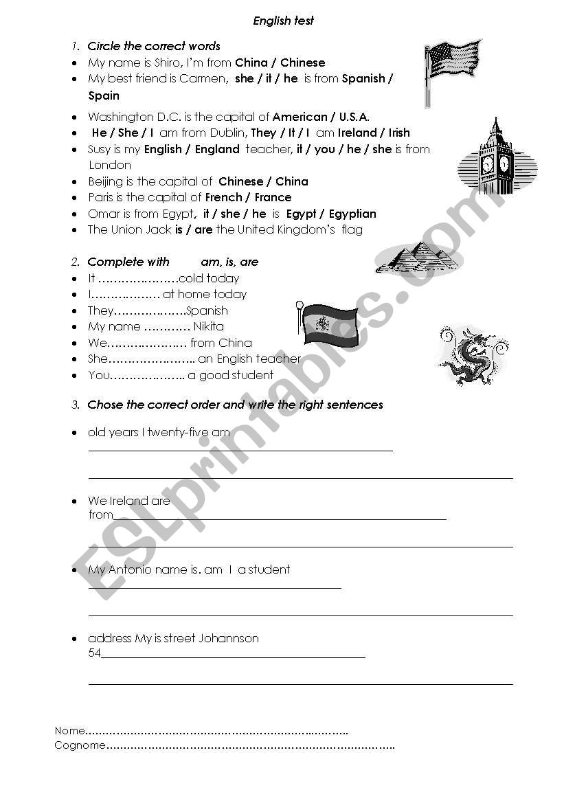 English test worksheet