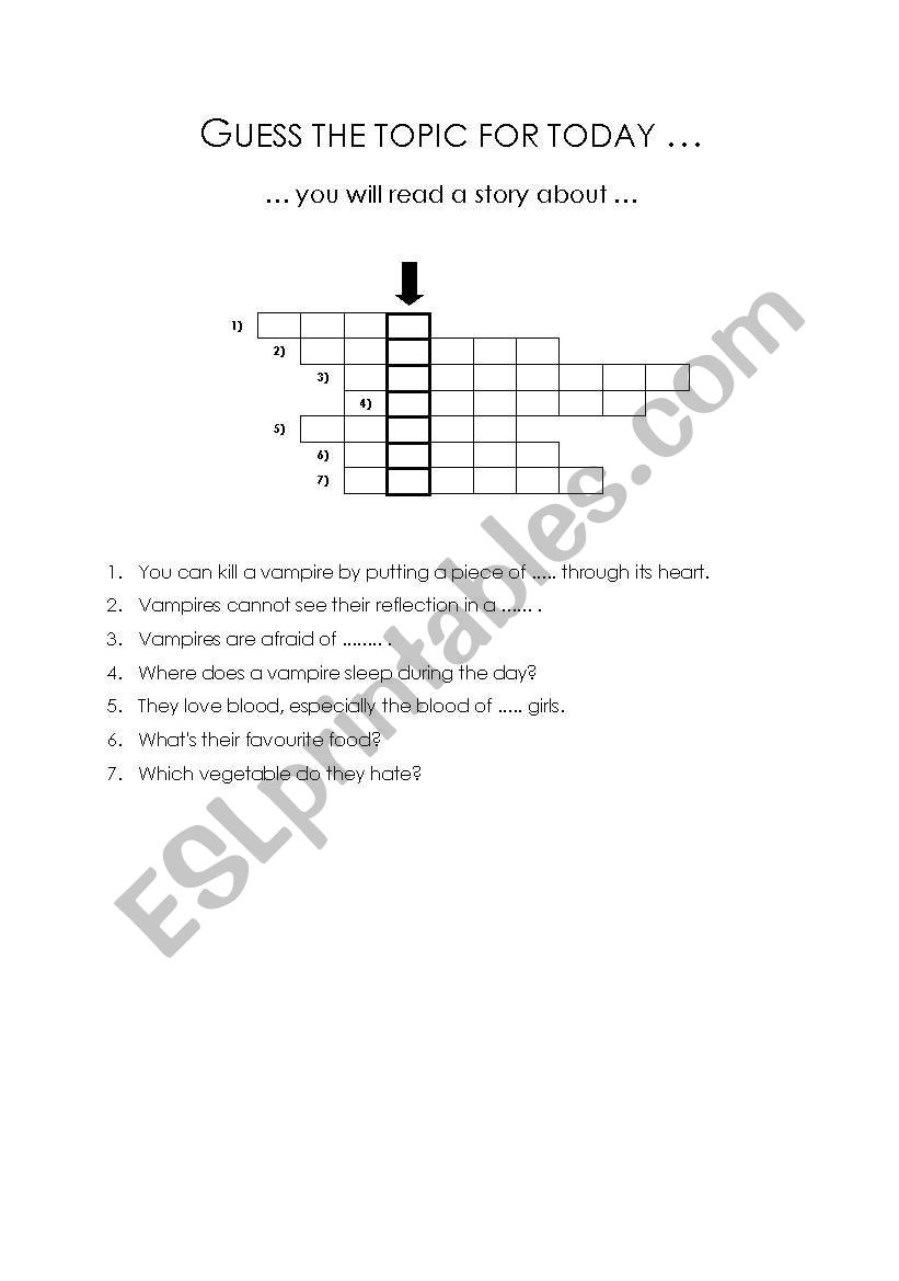 crossword about vampires worksheet