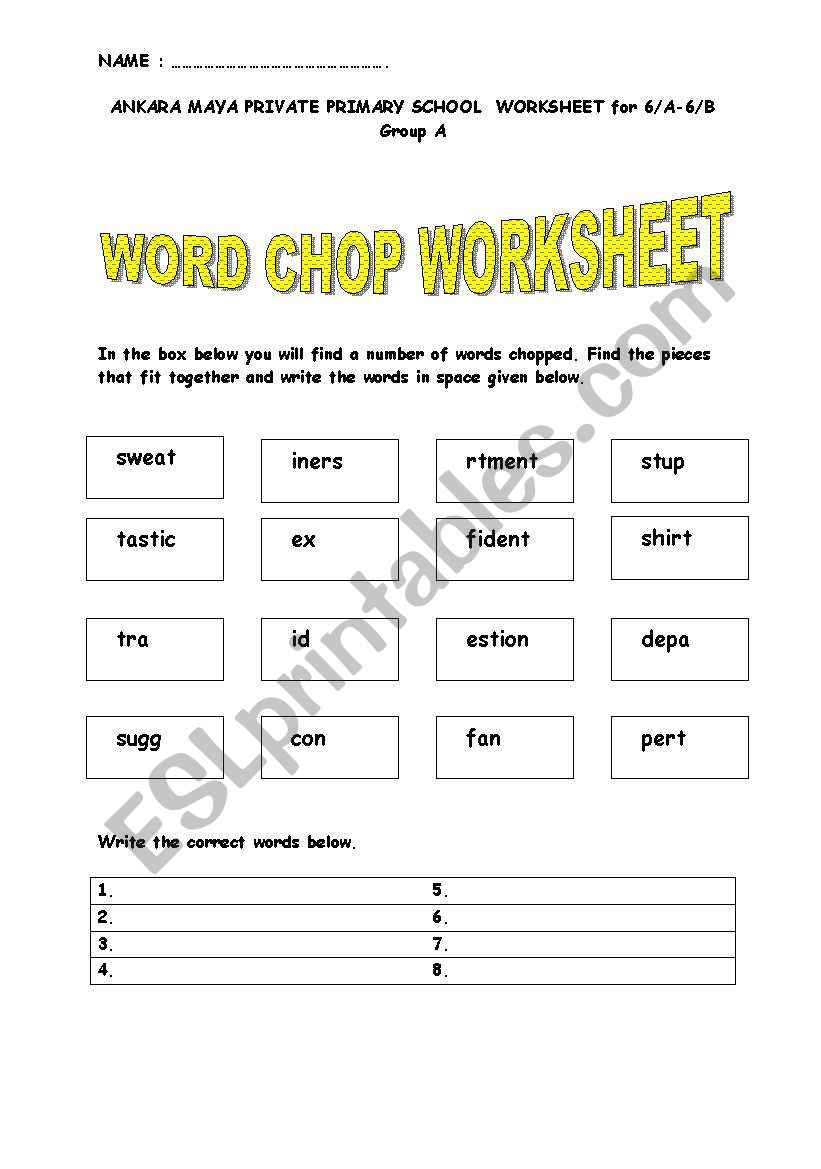 WORD CHOP worksheet