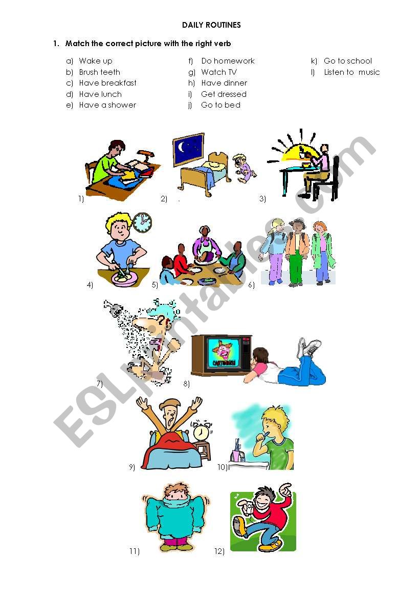 Daily routines worksheet