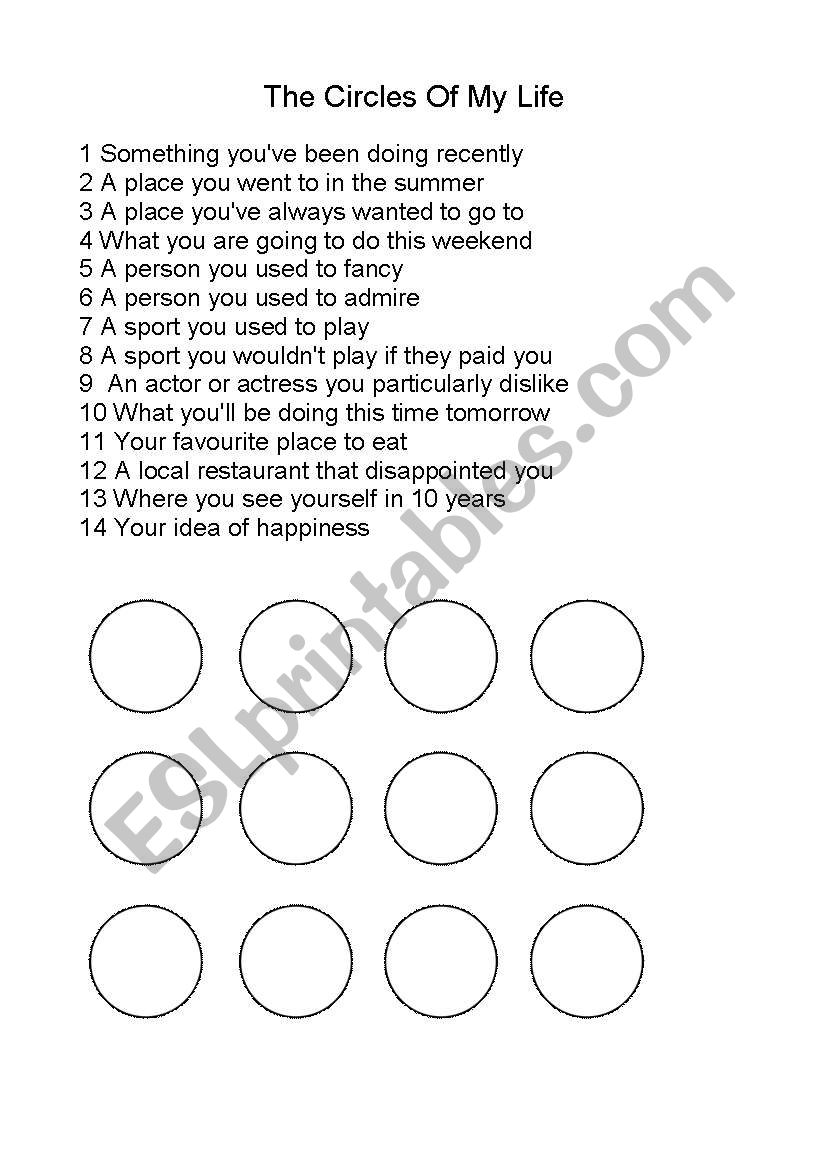 Circles Of My Life worksheet