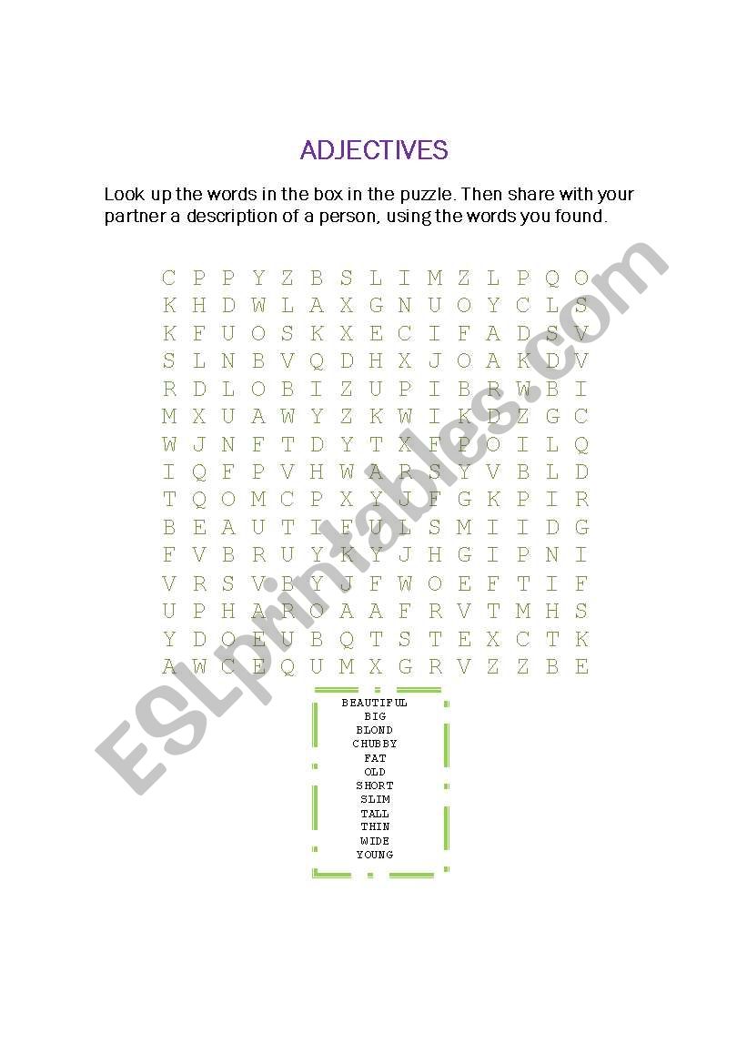 Adjectives Puzzle worksheet