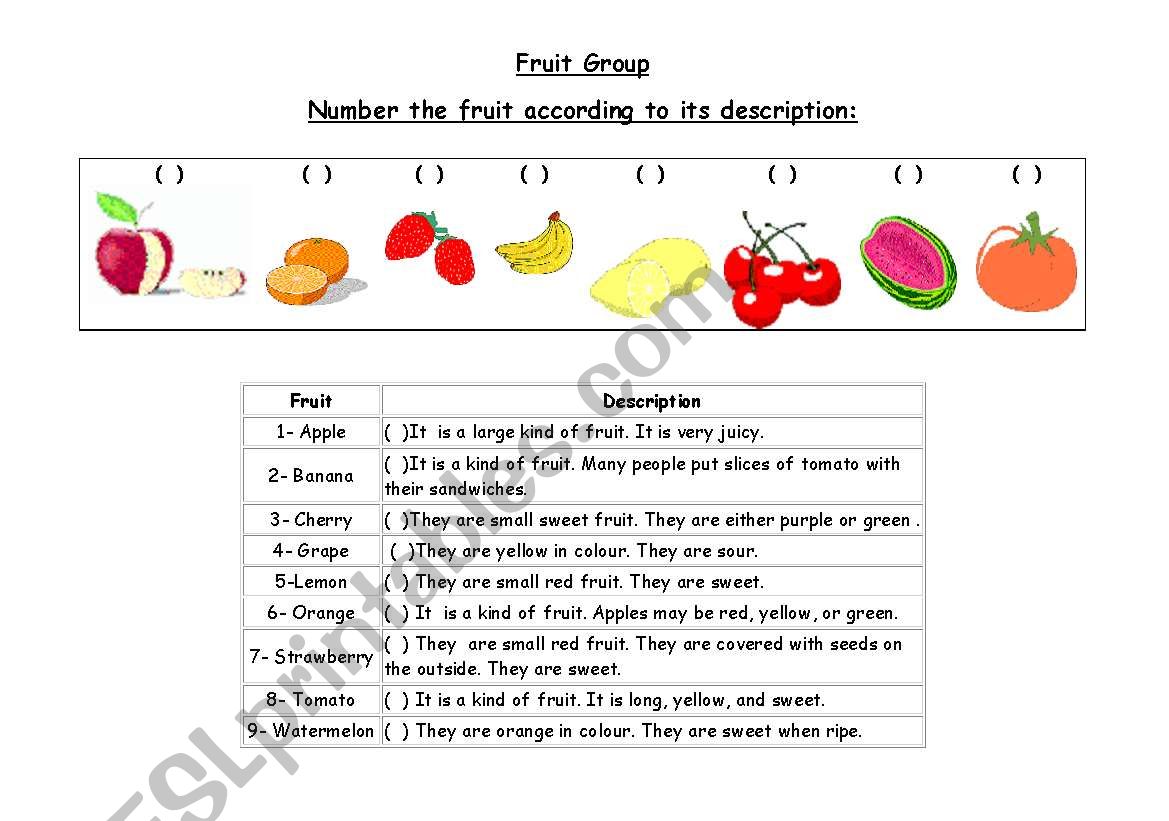 Fruit worksheet