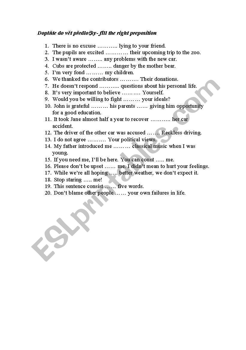 verb+preposition worksheet