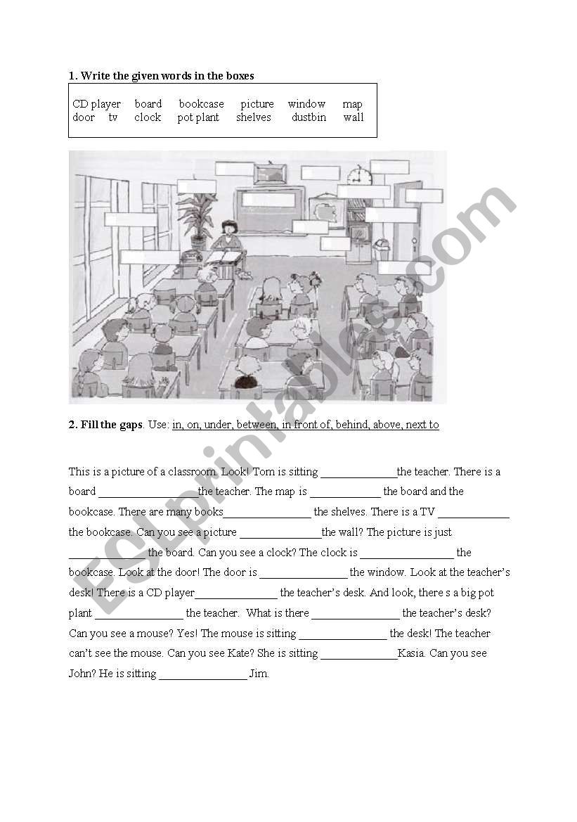 classroom/ prepositions worksheet