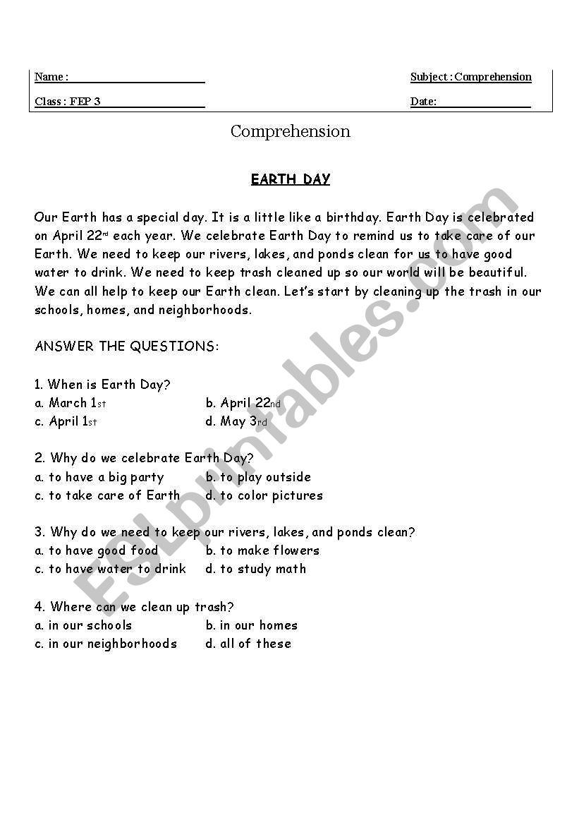 comprehension passage worksheet