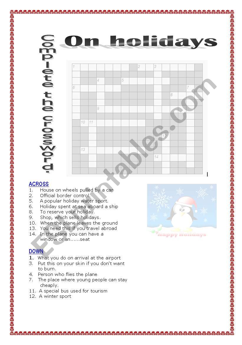 On holidays (3 pages) worksheet