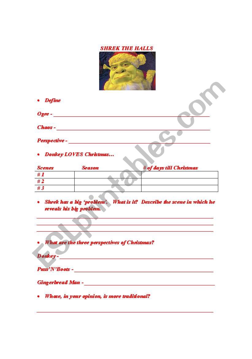 Shrek The Halls  worksheet