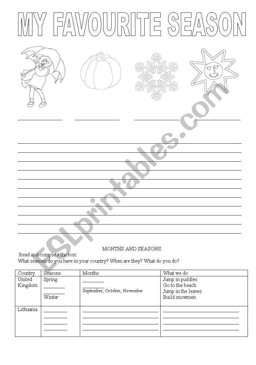 Seasons worksheet