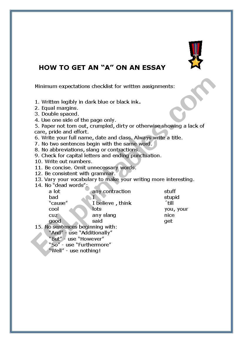 How to get an A on an essay worksheet