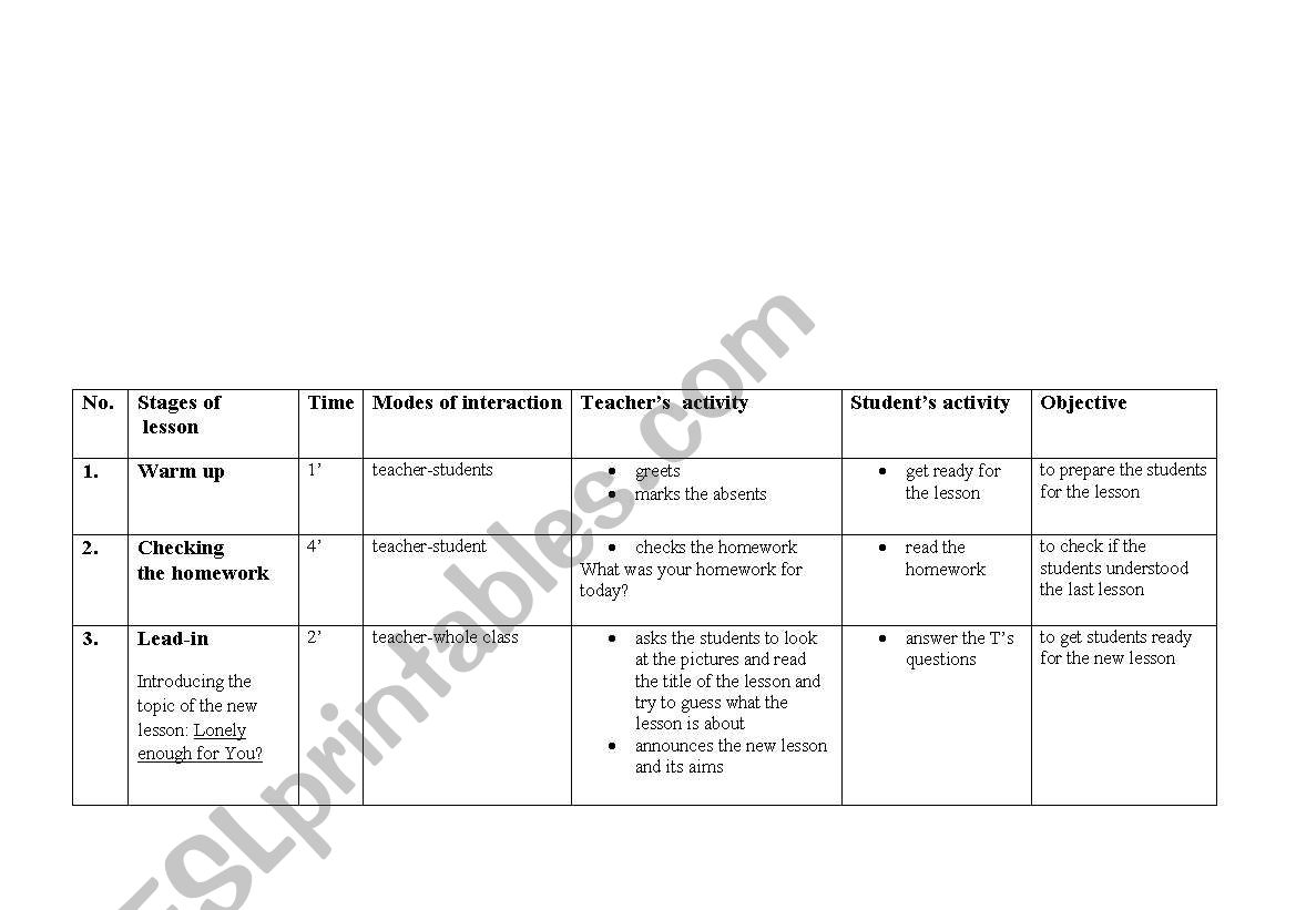 Lesson Plan worksheet