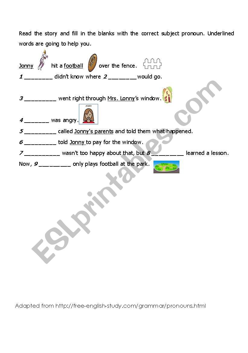 subject pronoun worksheet