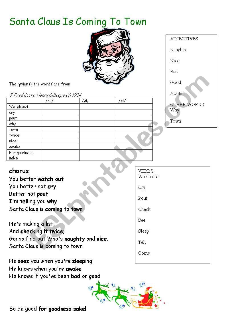 santa claus is coming to town worksheet