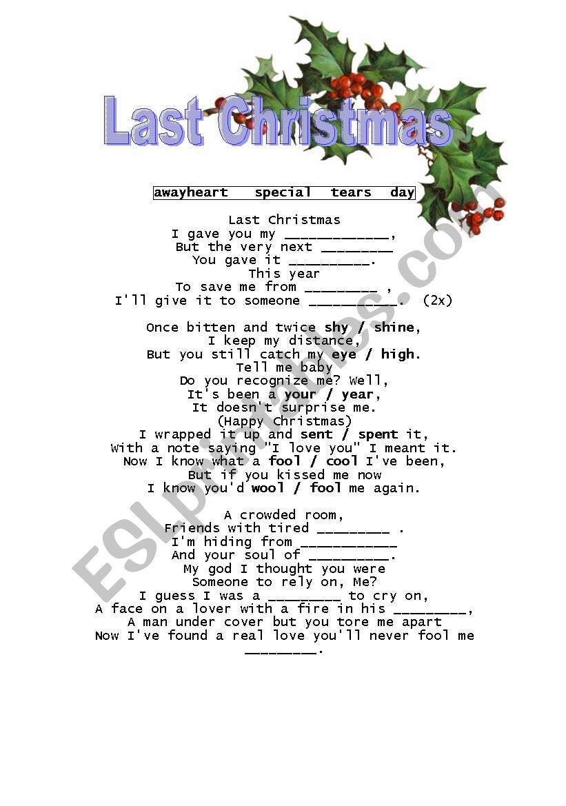 LAST CHRISTMAS - SONG worksheet