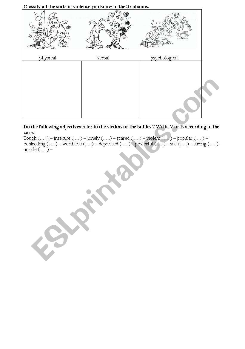 bullying, part 2 worksheet