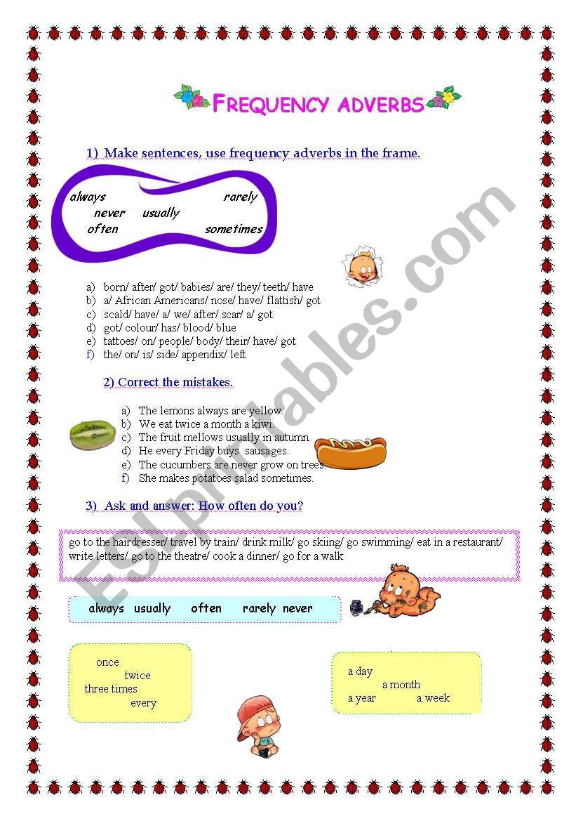 Frequency adverbs worksheet