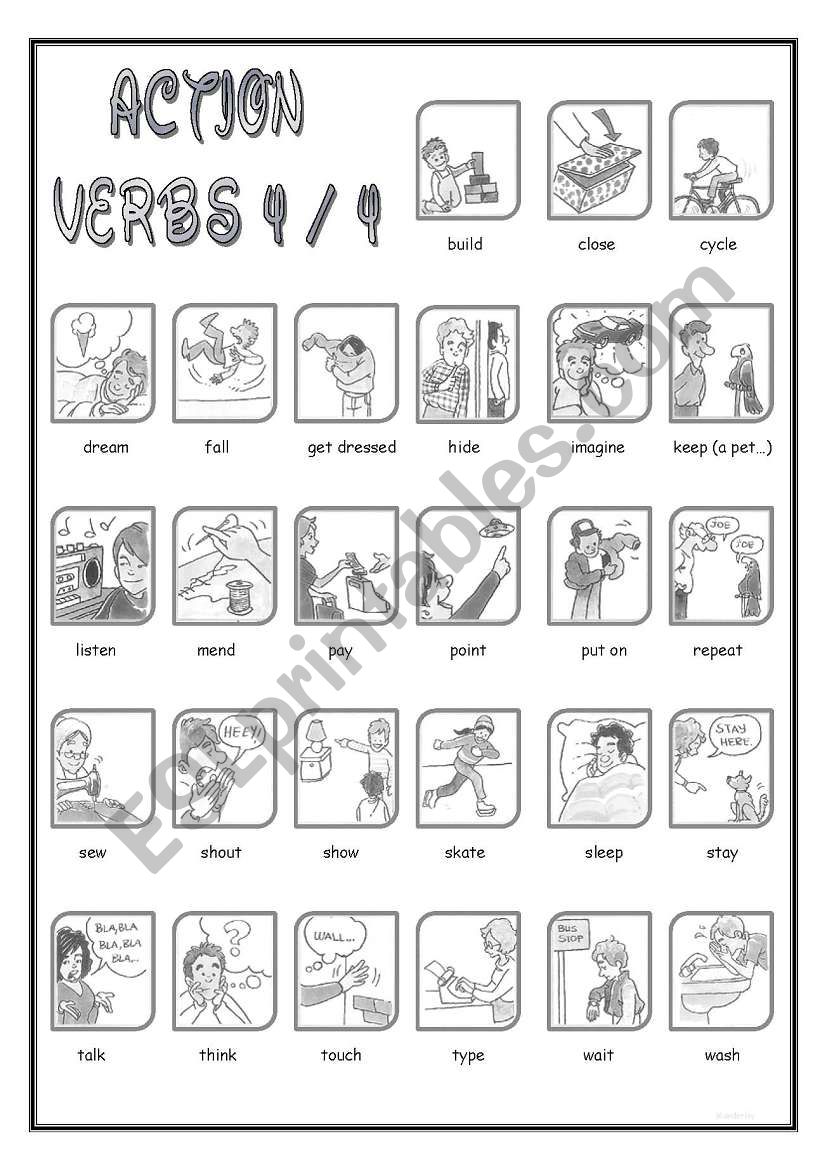 Action Verbs (B&W) 4/4 worksheet