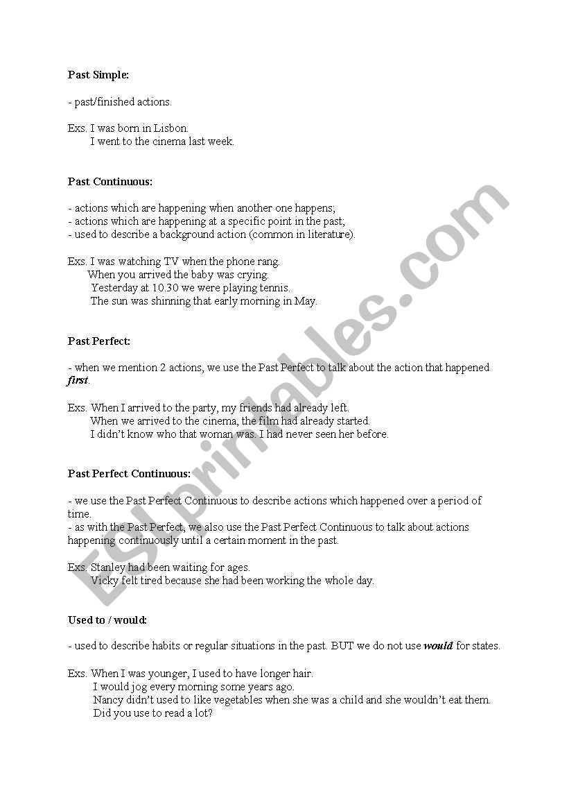 Past Tenses worksheet