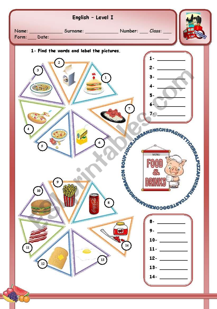 FOOD AND DRINKS - PART I worksheet