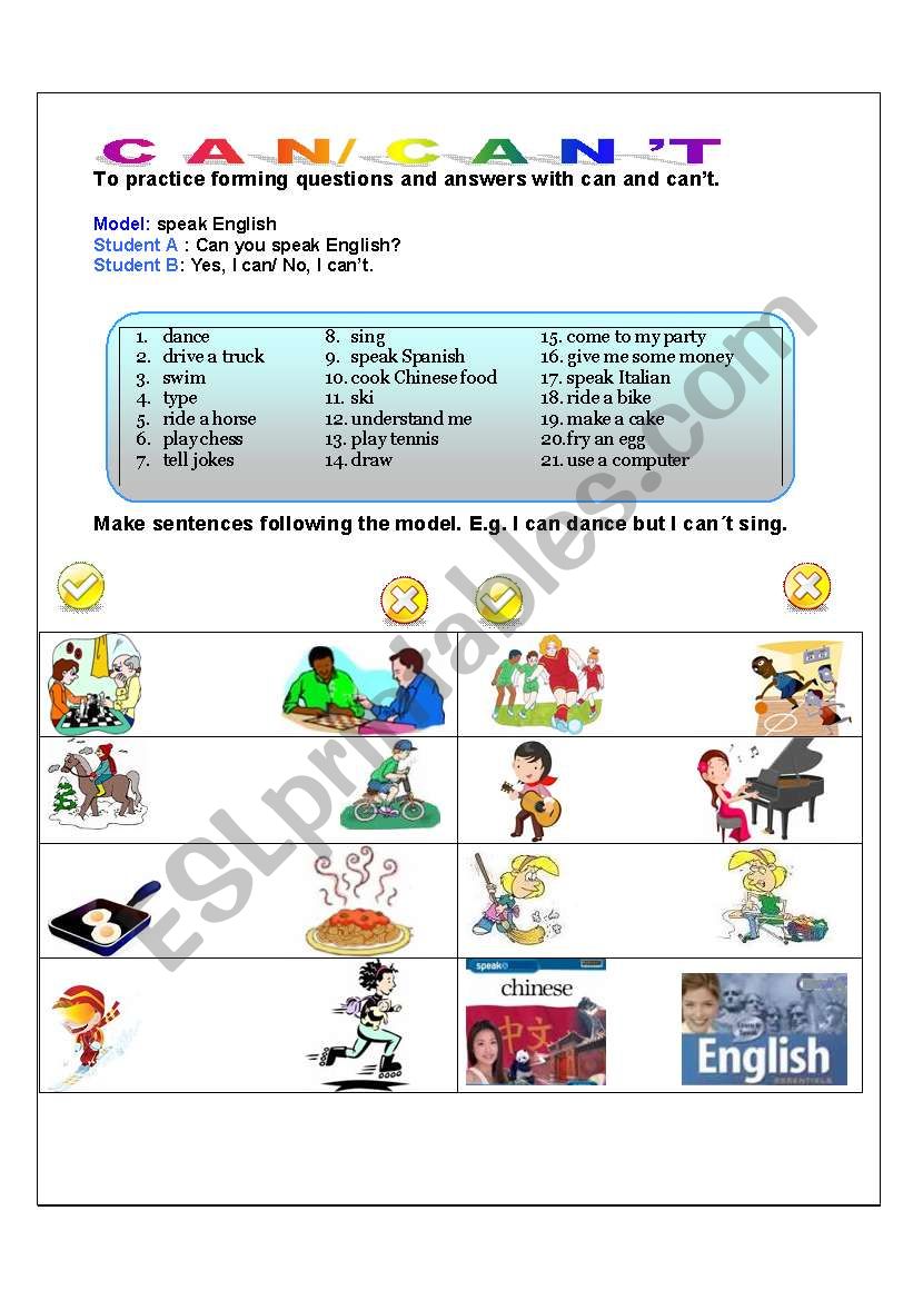 Can and CanÂ´t worksheet