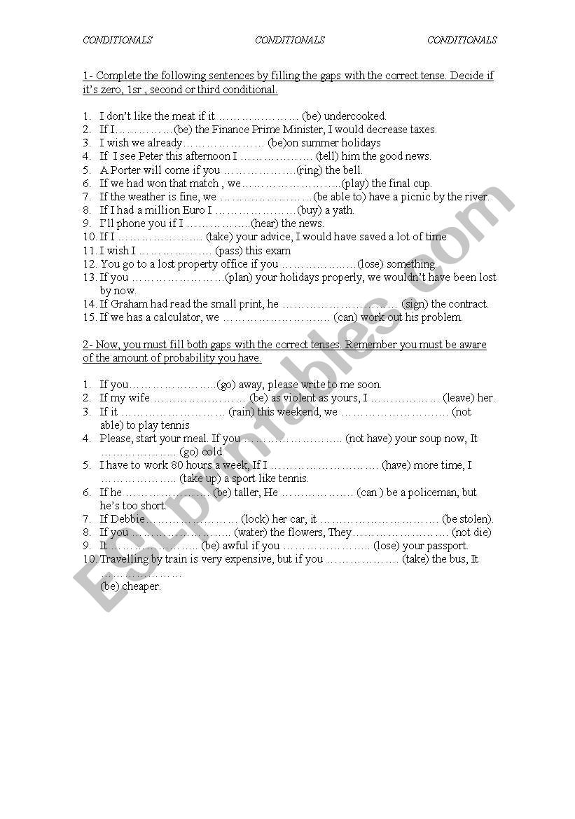 conditionals : gap filling worksheet