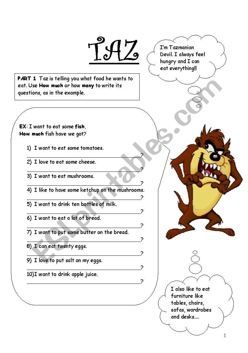 HUNGRY TAZ worksheet