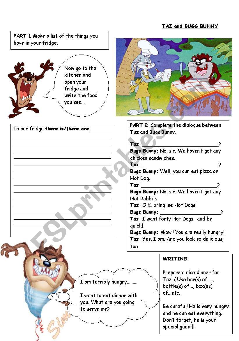 TAZ and BUGS BUNNY worksheet