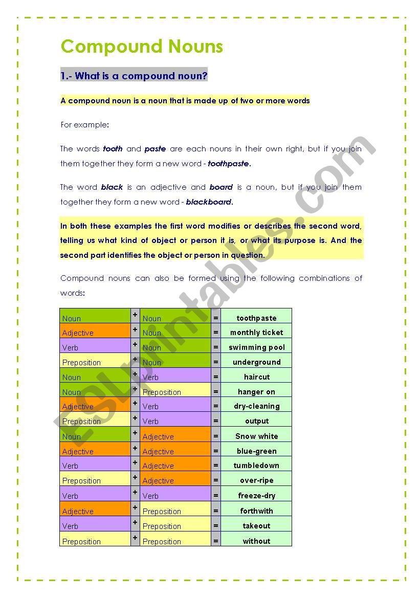 Compound Nouns worksheet