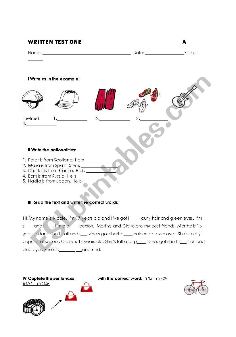 TEST WORKSHEET worksheet