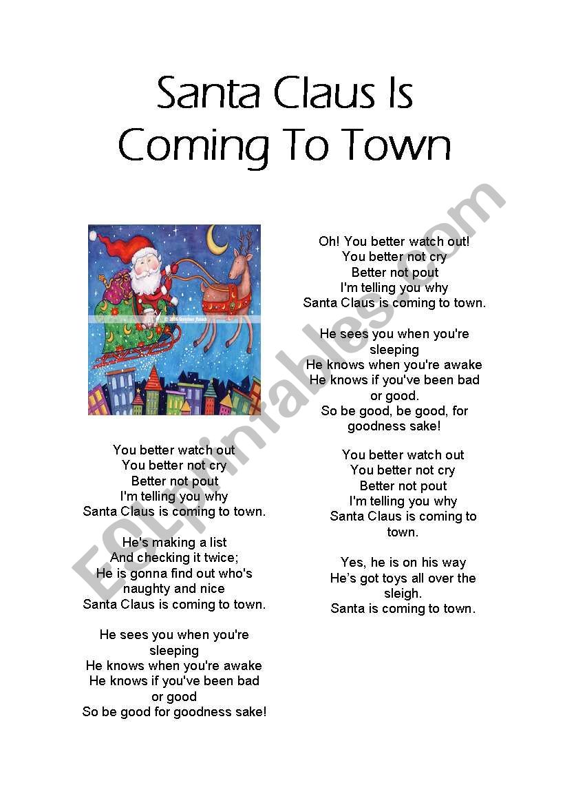 santa Claus is coming to town lyrics - ESL worksheet by Mighervil