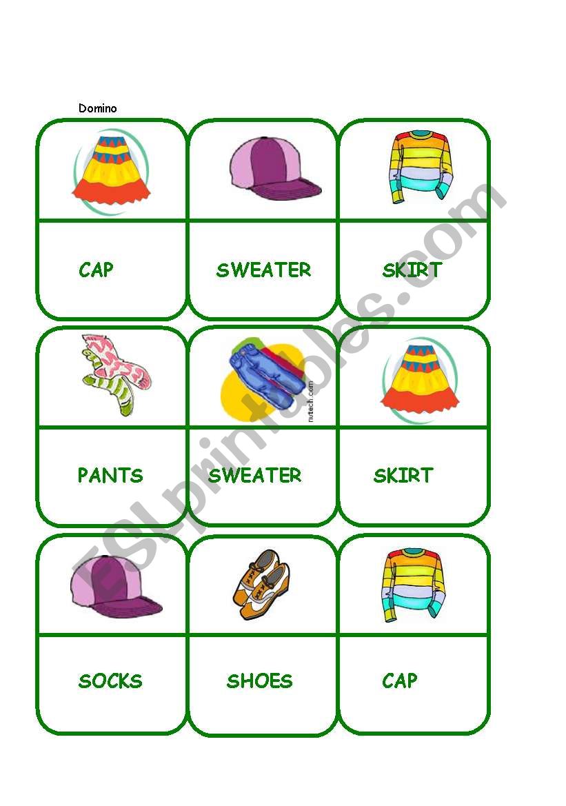 Domino - Clothes worksheet