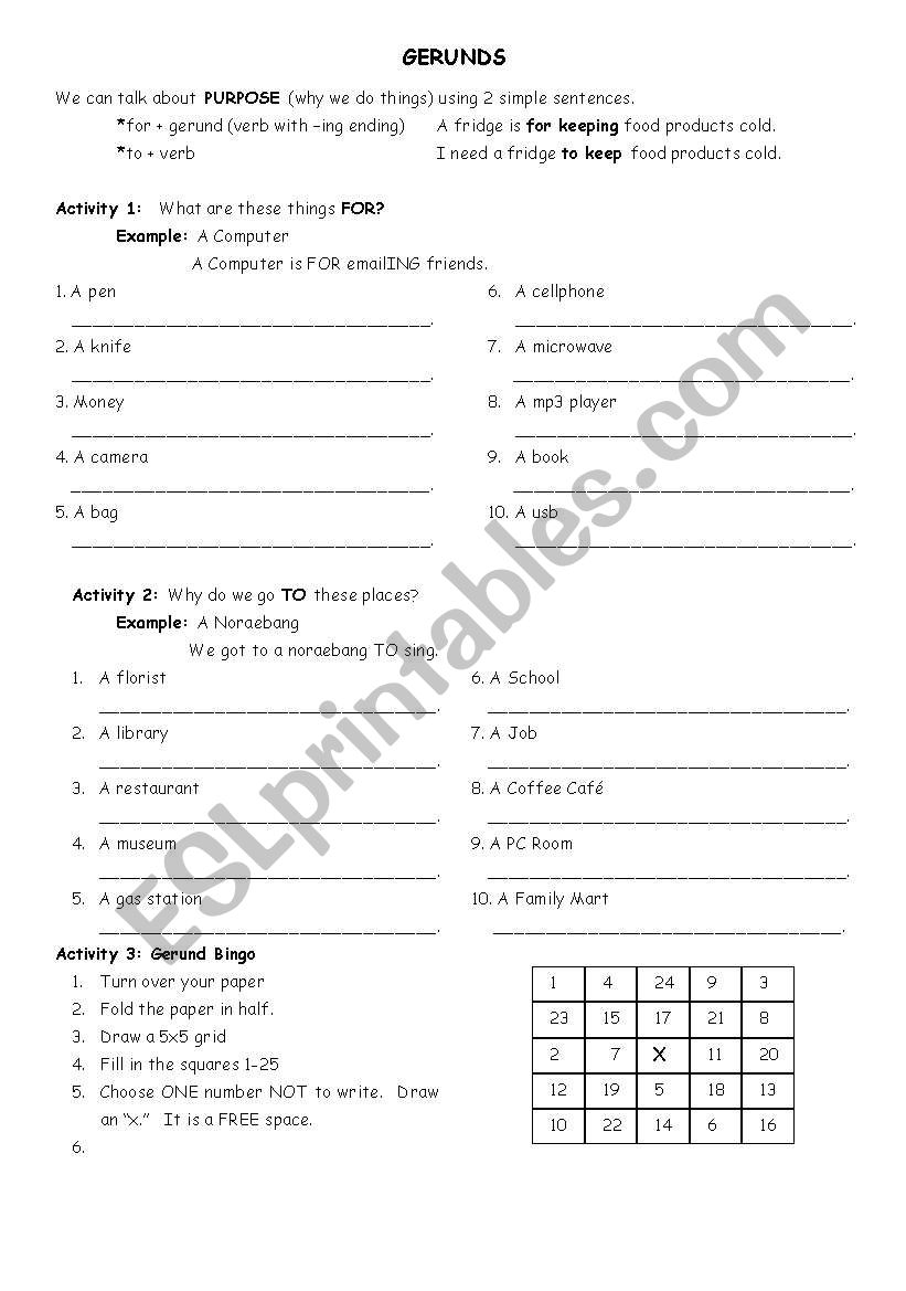 Gerunds and Infinitives worksheet