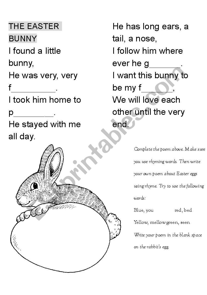 Easter poem worksheet