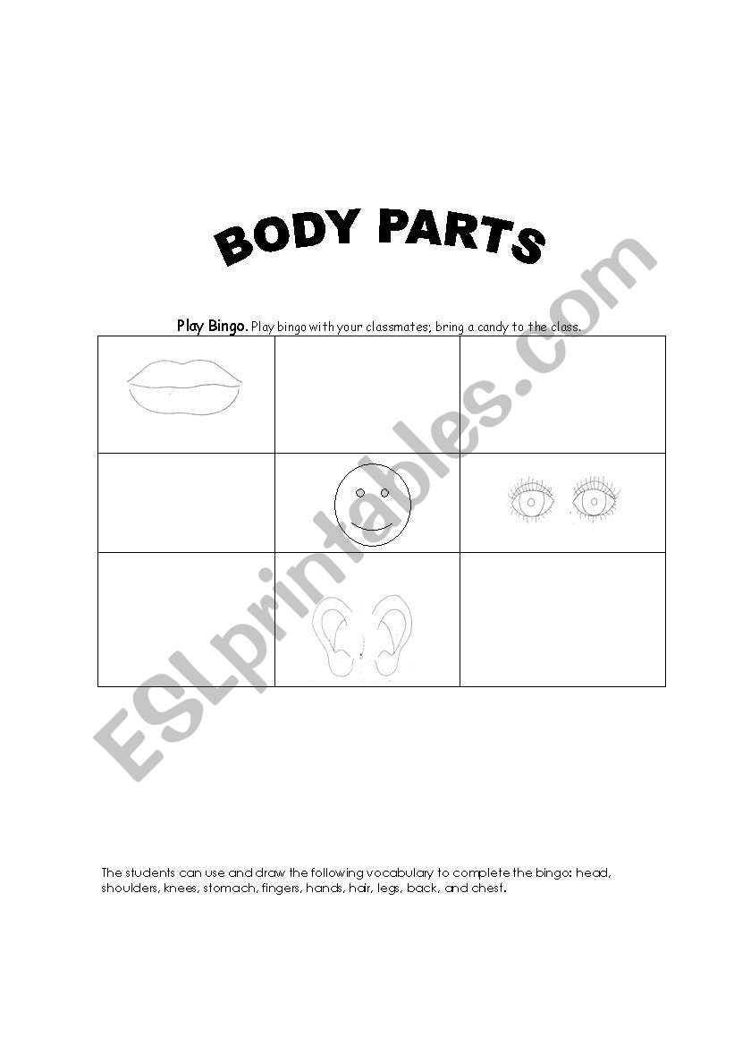 Body Parts Bingo worksheet