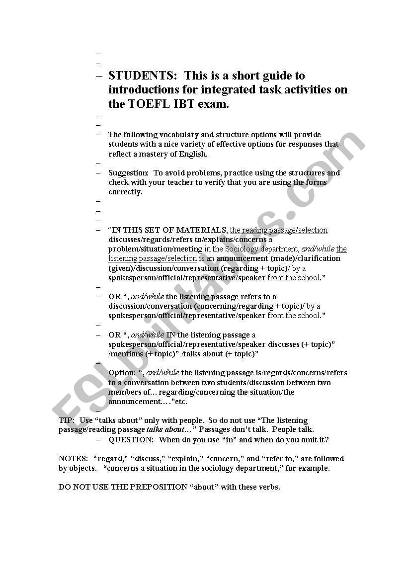 Writing Introductions for TOEFL IBT exam 