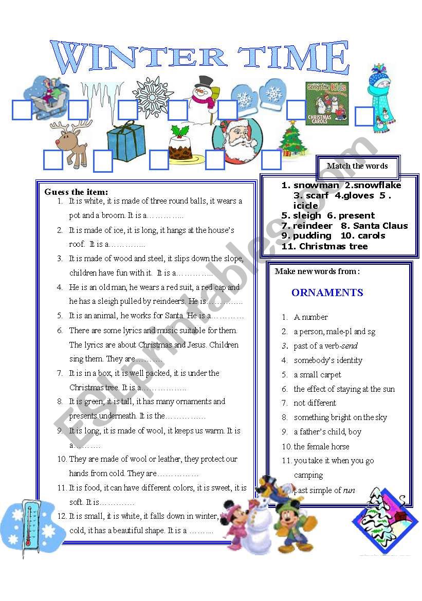 WINTER TIME worksheet