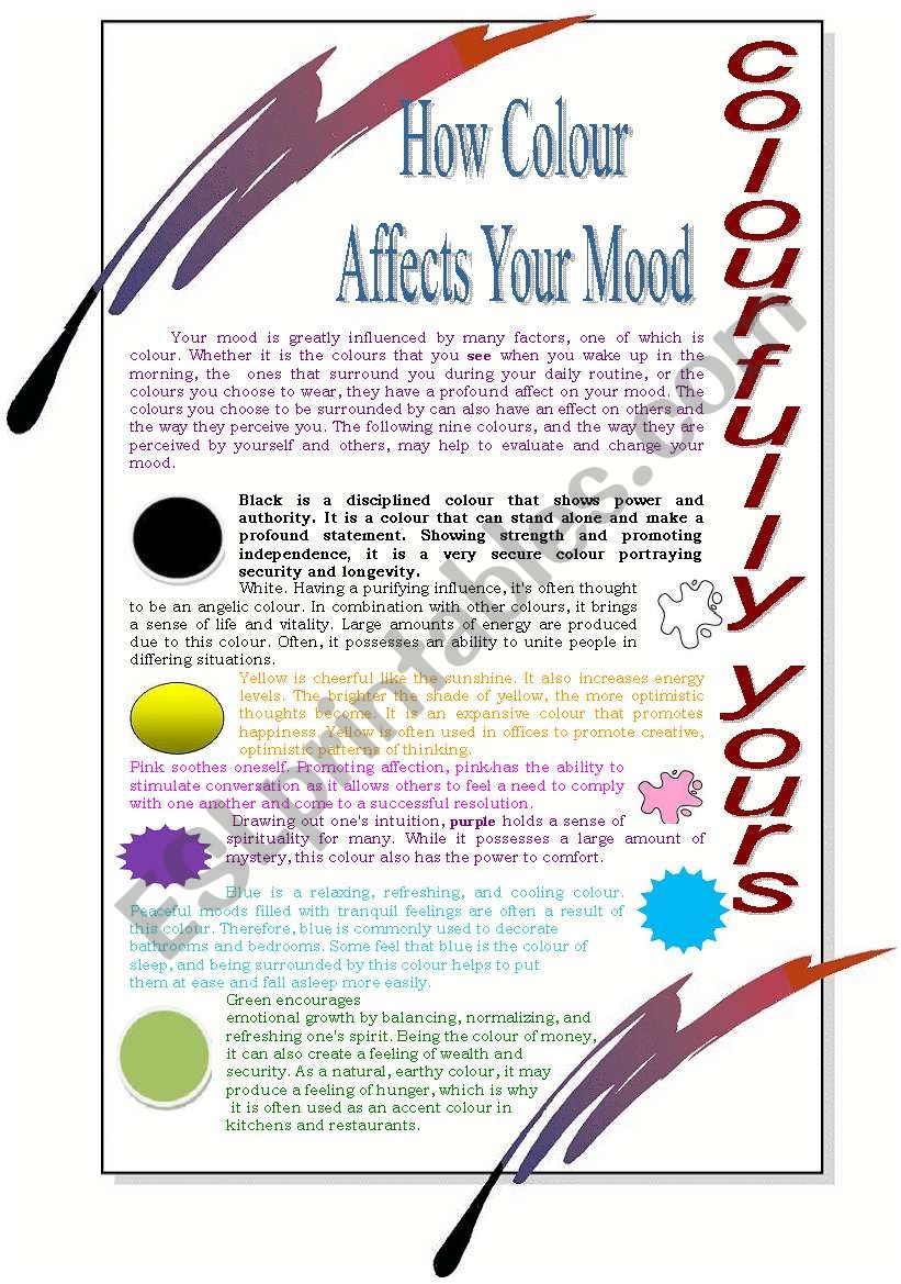 How Colour affects your mood worksheet