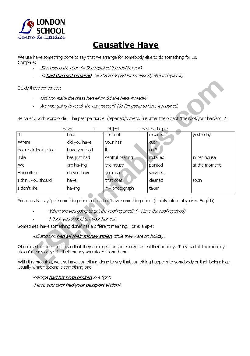 Causative Have worksheet