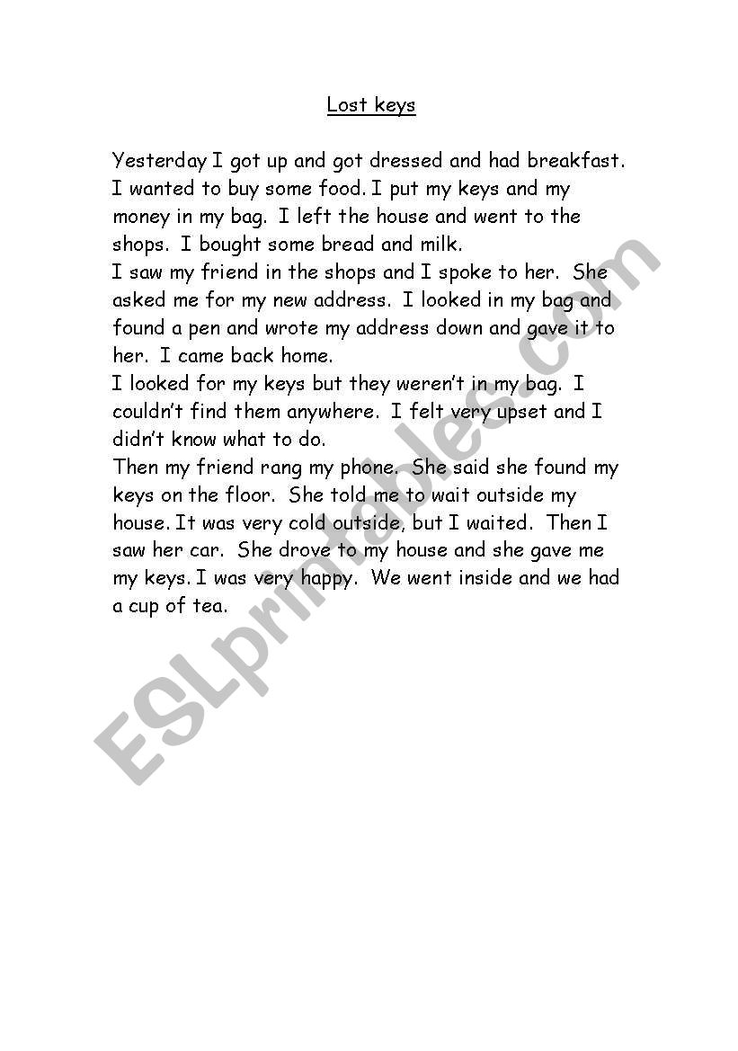 Lost keys worksheet