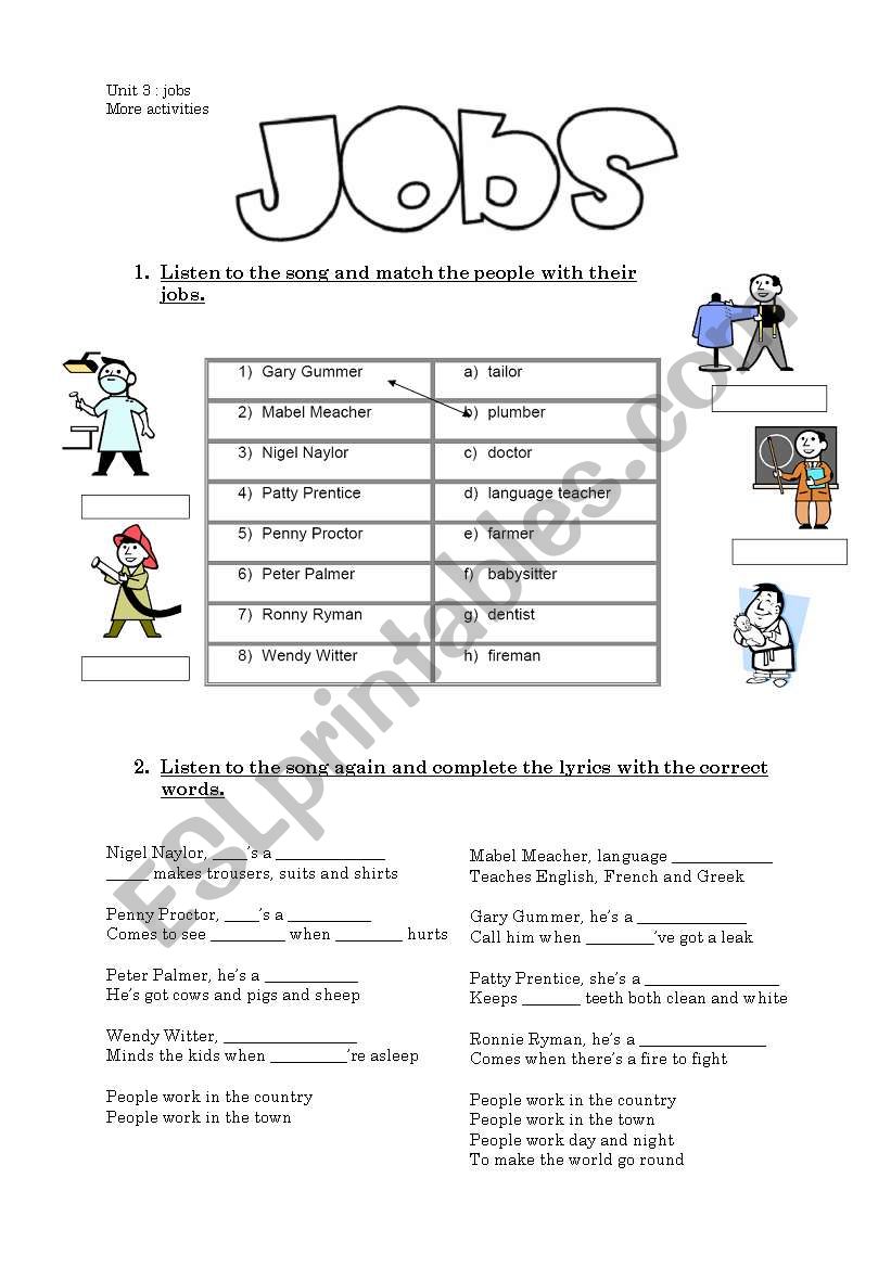 jobs song worksheet
