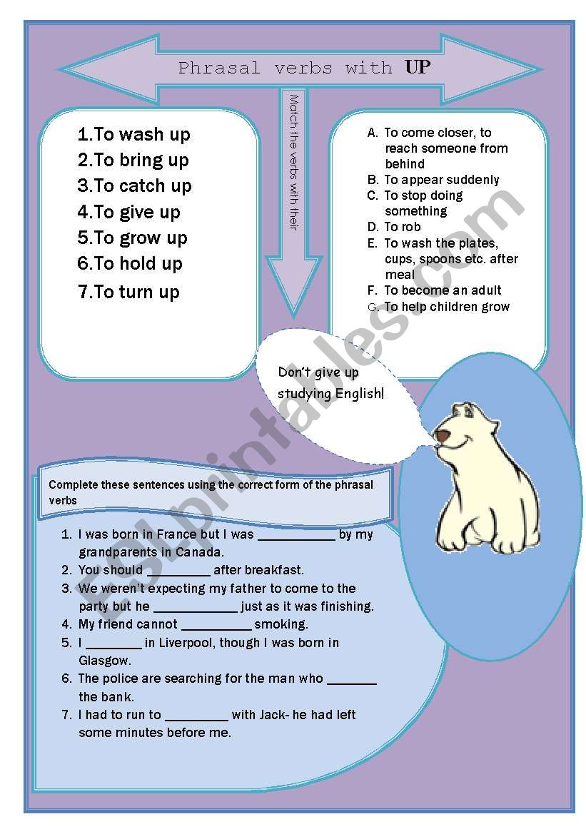 Phrasal verbs with UP worksheet