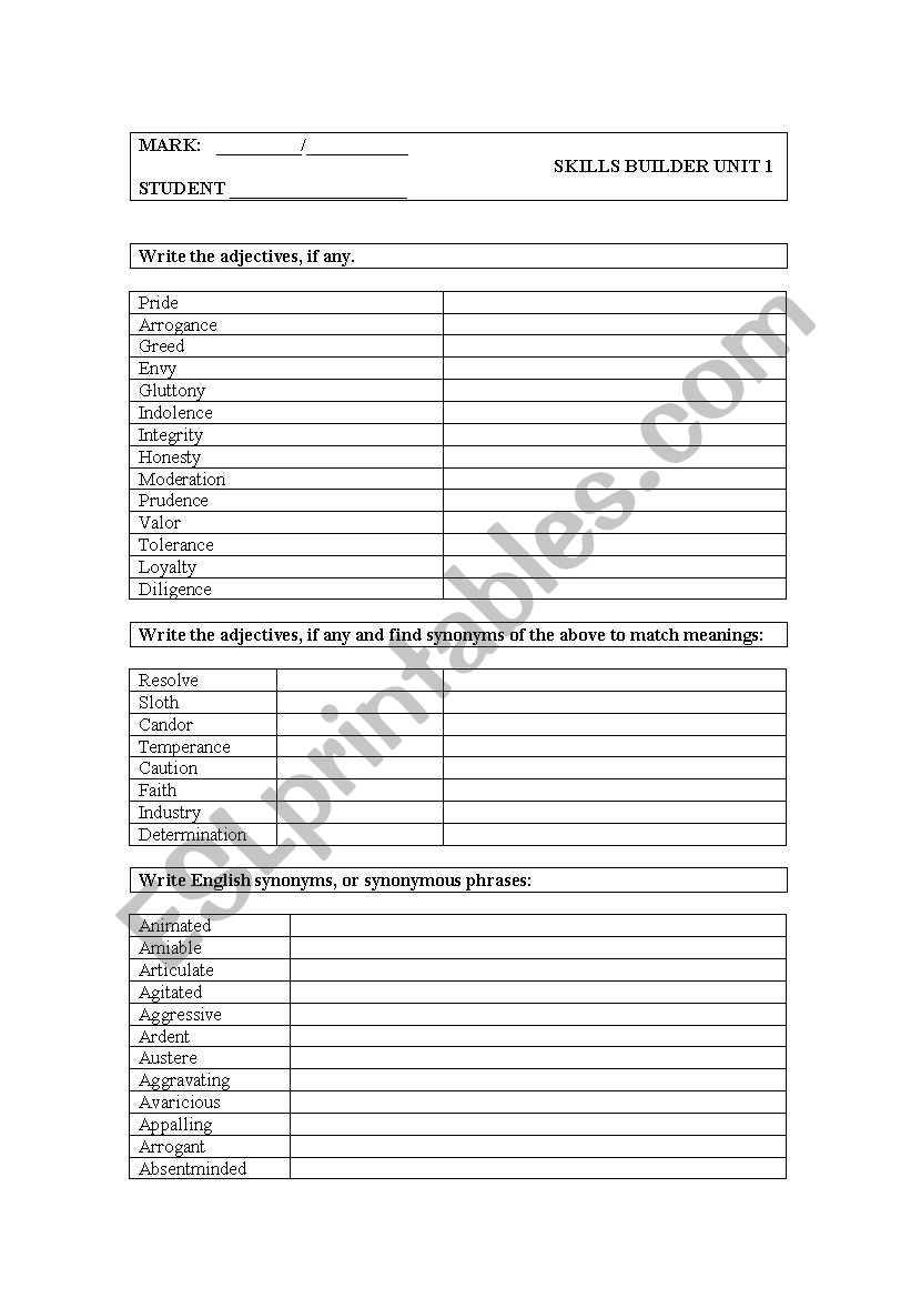 TOP vocaburaly for ecce /ecp worksheet