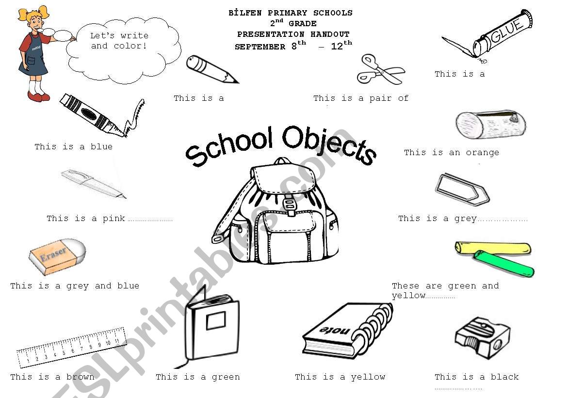 school objects worksheet