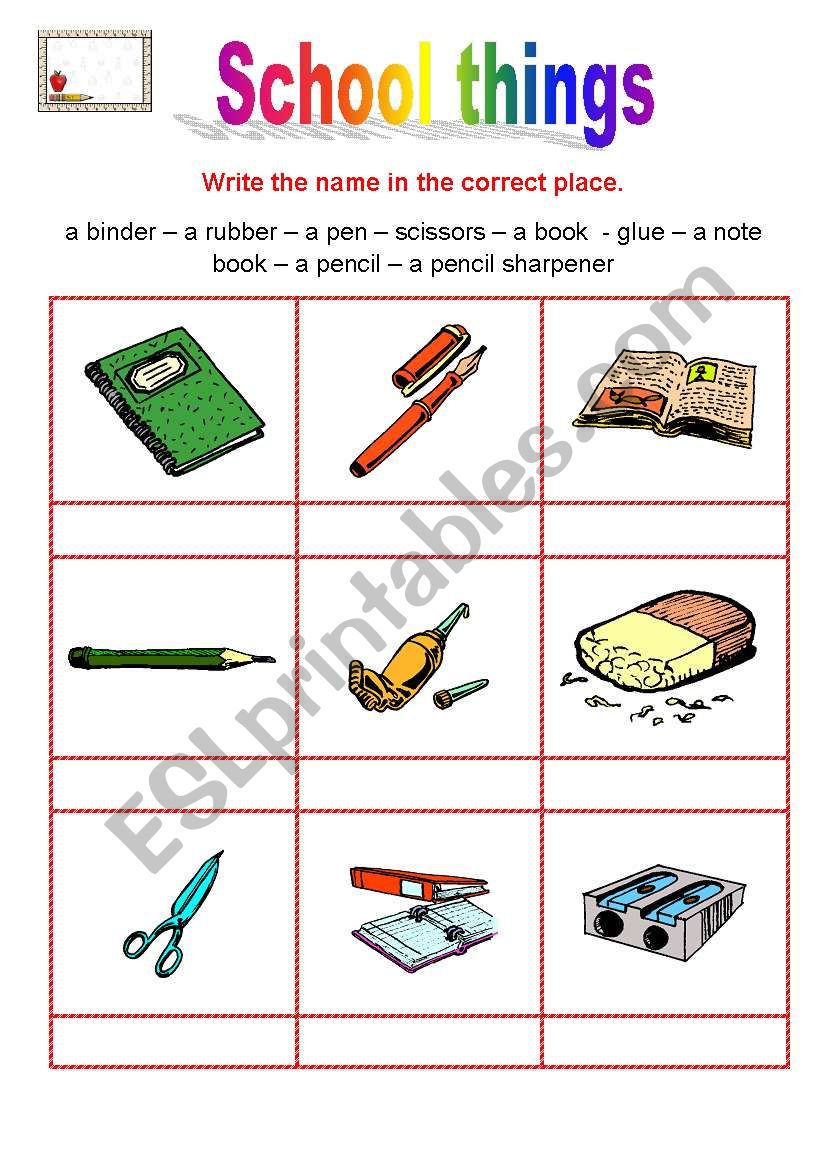 school things to match worksheet