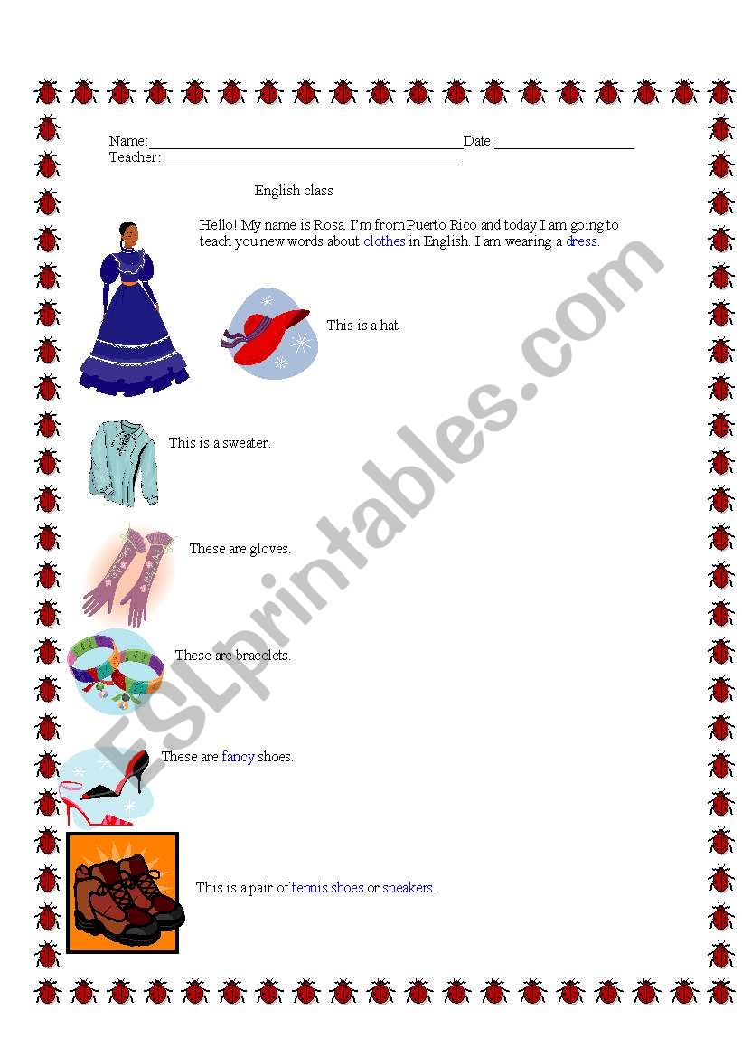 English Worksheet about Clothes