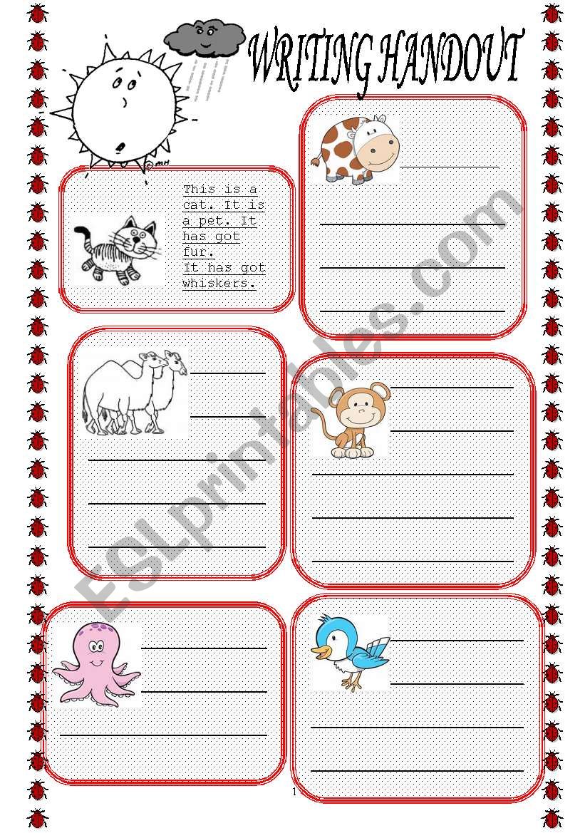 writing handout animals worksheet