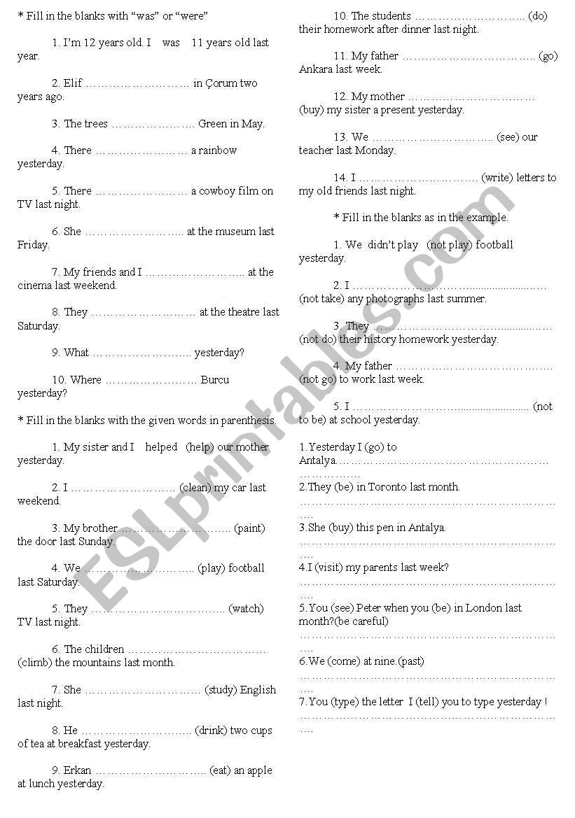 Past Simple Exercises worksheet