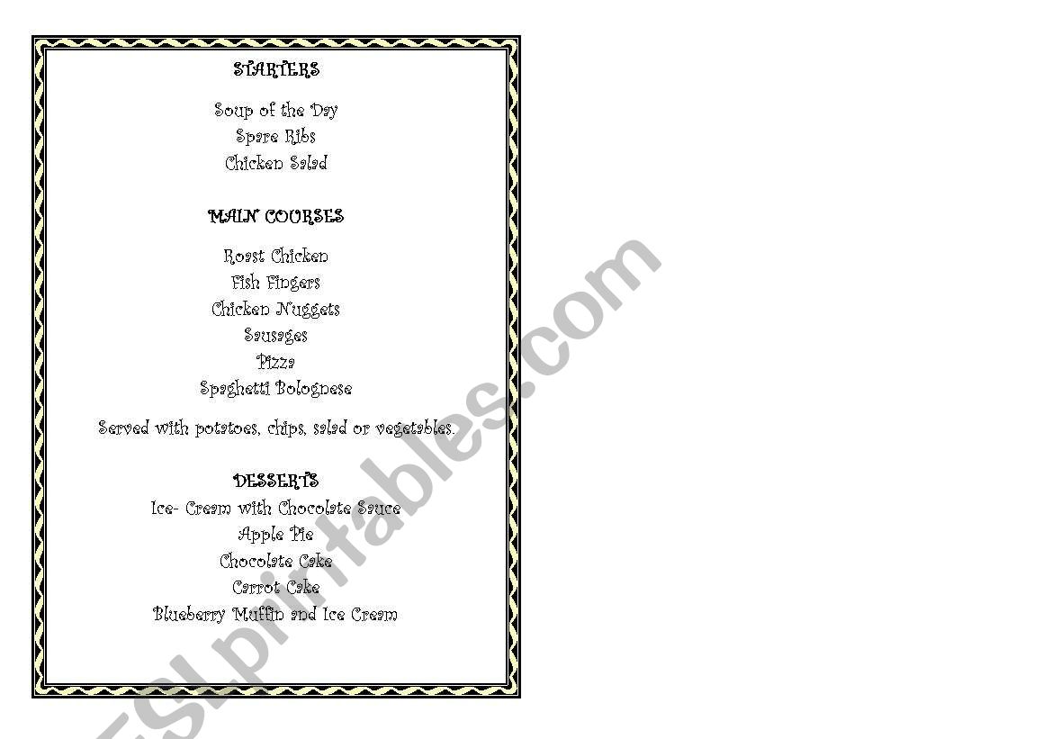 Design a  Menu worksheet