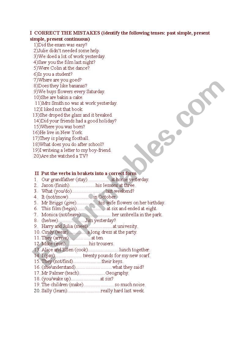 correct the mistakes worksheet